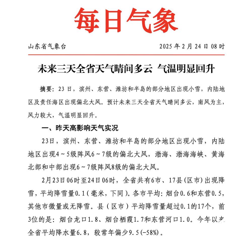 降水偏少58%!山东冬春时节干旱成定局?气候专家:存在气象干旱